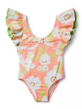 Janie & Jack Bright Coral and Lime Green swimsuit